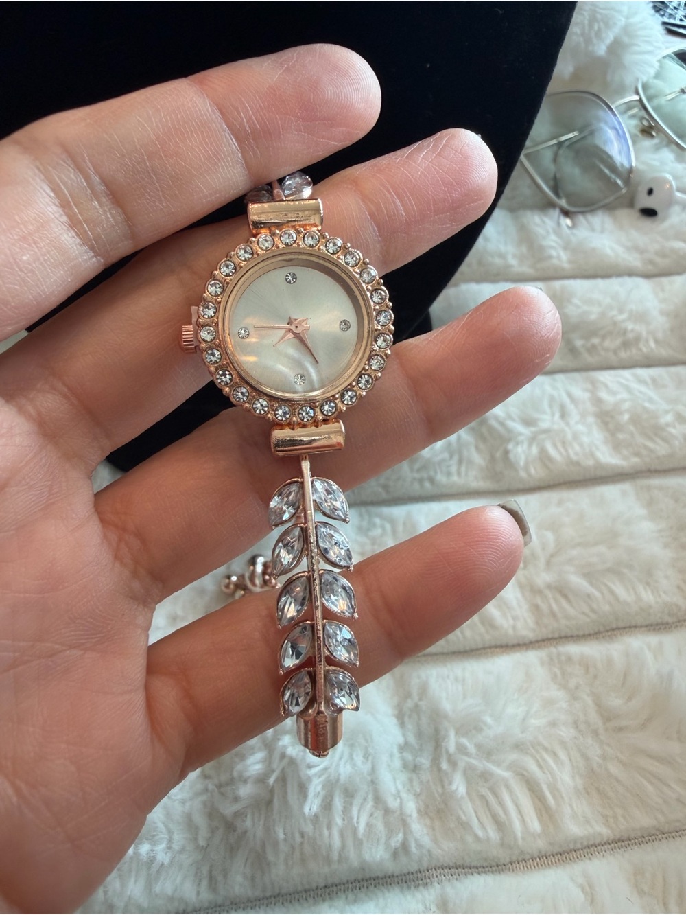 Rose Gold Crystal Feather Bracelet Watch - Women Accessories